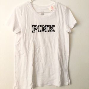 PINK white shirt w black lettering! new with tags
